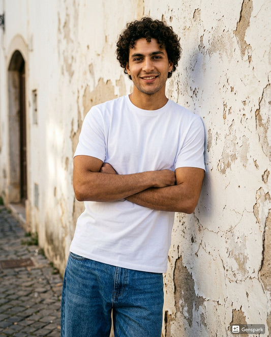 Cool Bee Essential Cotton Crew Neck T-Shirt White for Men - White Regular Fit Tee India