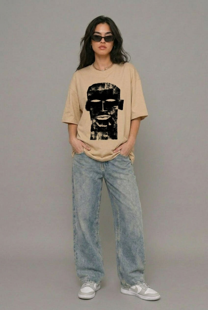 Cool Bee The Totem Tee Beige for Women - Oversized Graphic Tee Streetwear India - Detail View
