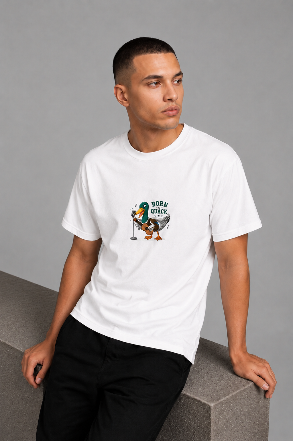 Cool Bee Duck Rock Tee White for Men - White Oversized Graphic Tee Streetwear India - Back View