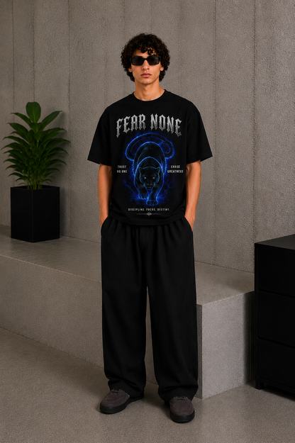 Cool Bee Fear None Tee Black for Men - Black Oversized Graphic Tee Streetwear India - Lifestyle View
