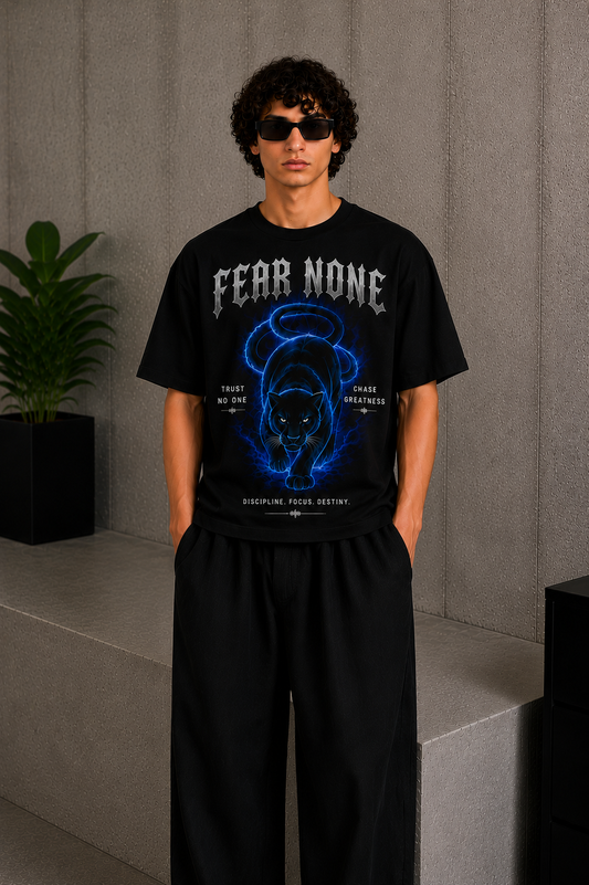 Cool Bee Fear None Tee Black for Men - Black Oversized Graphic Tee Streetwear India - Back View