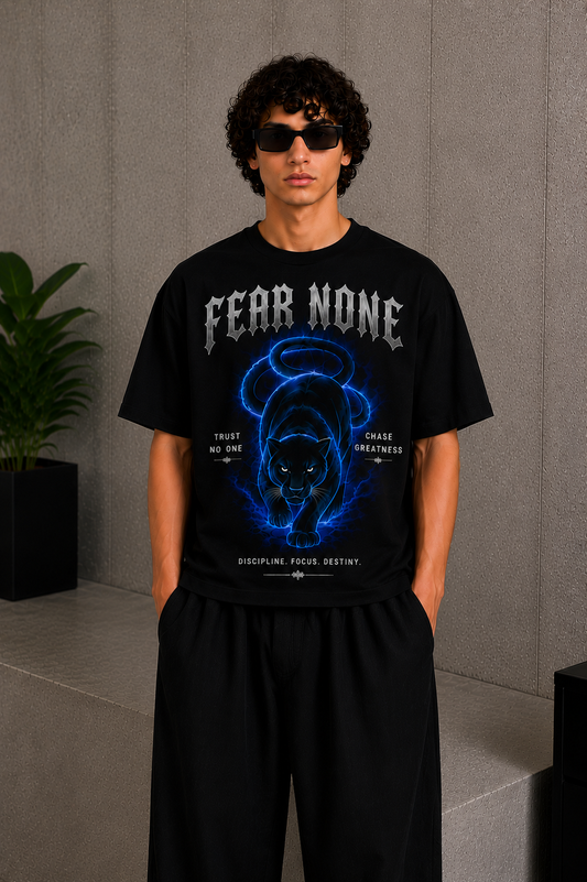 Cool Bee Fear None Tee Black for Men - Black Oversized Graphic Tee Streetwear India