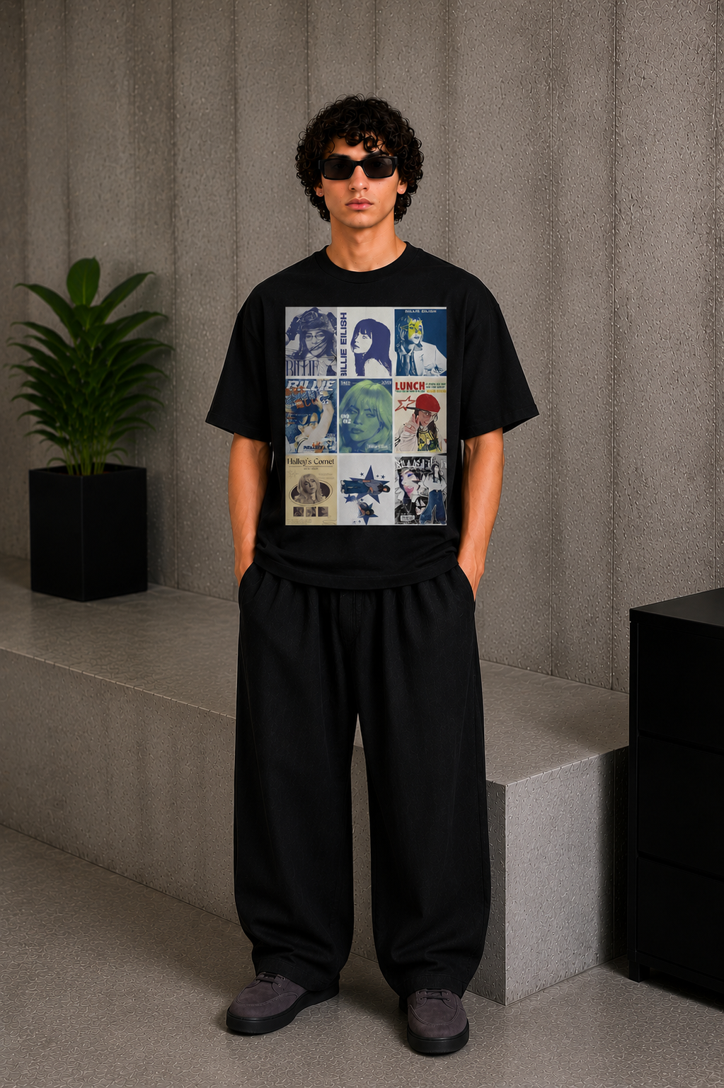 Cool Bee Cyan Glow Tee Black for Men - Black Oversized Graphic Tee Streetwear India - Detail View