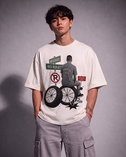 Cool Bee No Roads Tee White for Men - White Oversized Graphic Tee Streetwear India - Front View