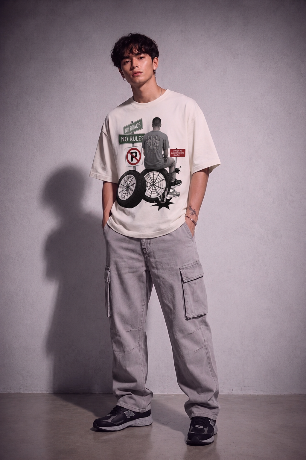 Cool Bee No Roads Tee White for Men - White Oversized Graphic Tee Streetwear India - Back View
