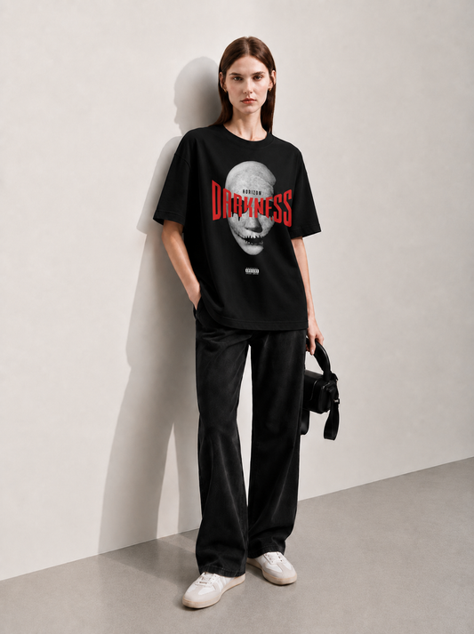 Darkness Black Women Tee - Oversized Graphic T-Shirt Back View | Cool Bee India