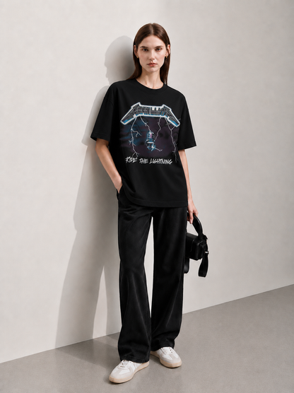Rock Riot Black Women Tee - Oversized Graphic T-Shirt Side View | Cool Bee India