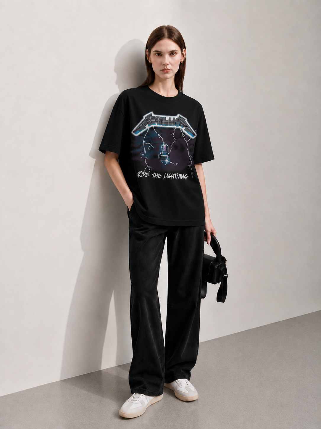 Rock Riot Black Women Tee - Oversized Graphic T-Shirt Back View | Cool Bee India