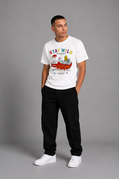 Cool Bee Stay Wild Tee White for Men - White Oversized Graphic Tee Streetwear India - Back View