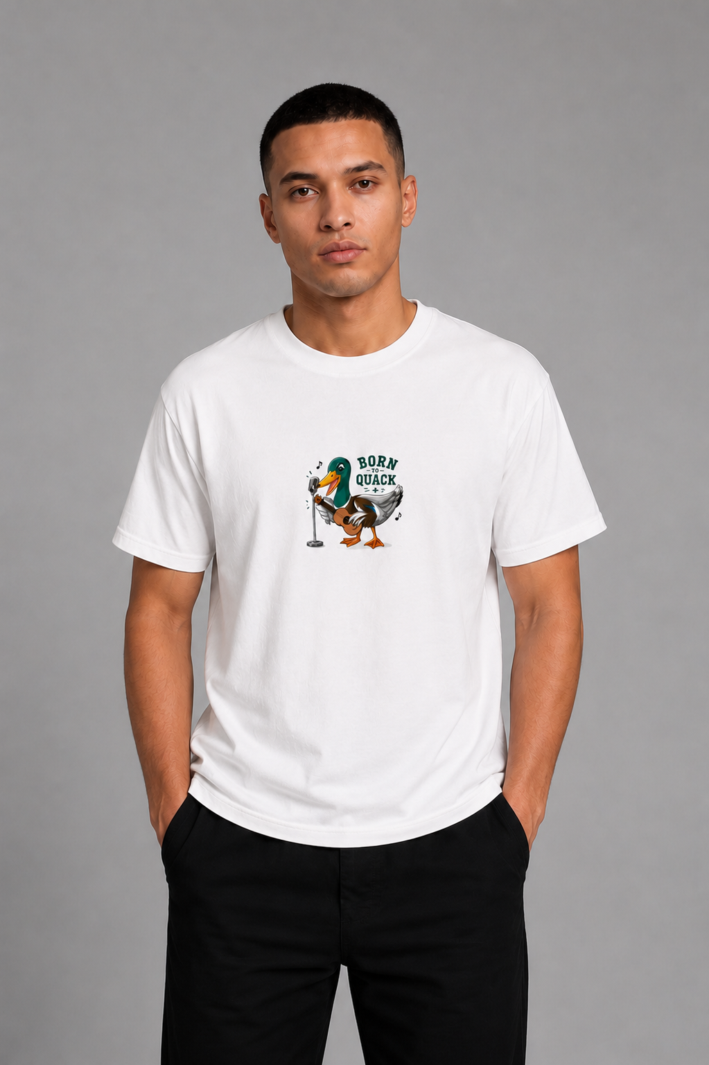 Cool Bee Duck Rock Tee White for Men - White Oversized Graphic Tee Streetwear India