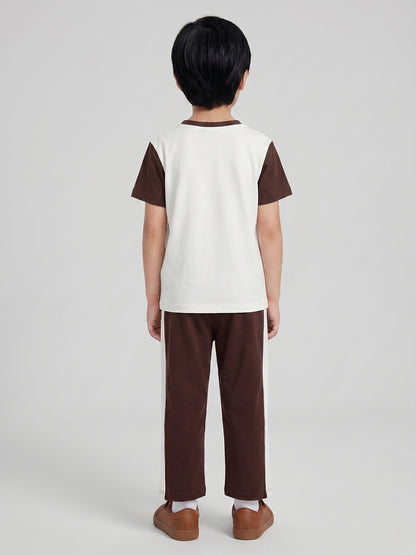 Coolbee Store Kids Boys Clothing Set - Brown & White (KBSSTREG4) – close-up fabric detail