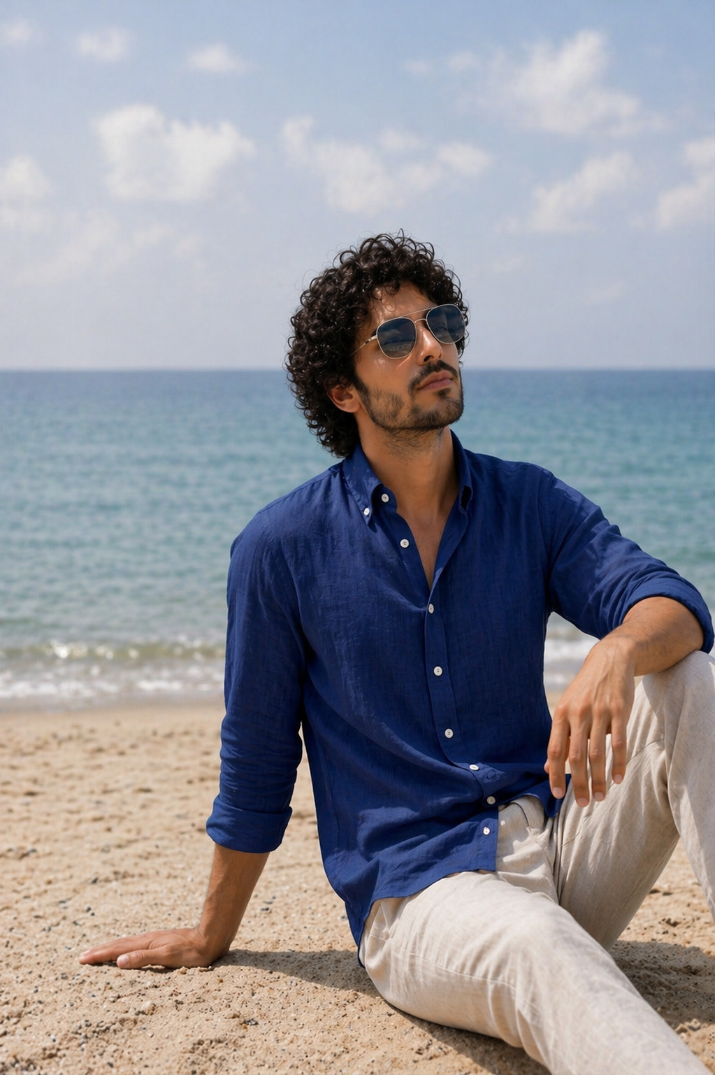 Cool Bee Linen Casual Shirt Blue for Men - Blue Linen Casual Shirt Breathable India - Lifestyle View