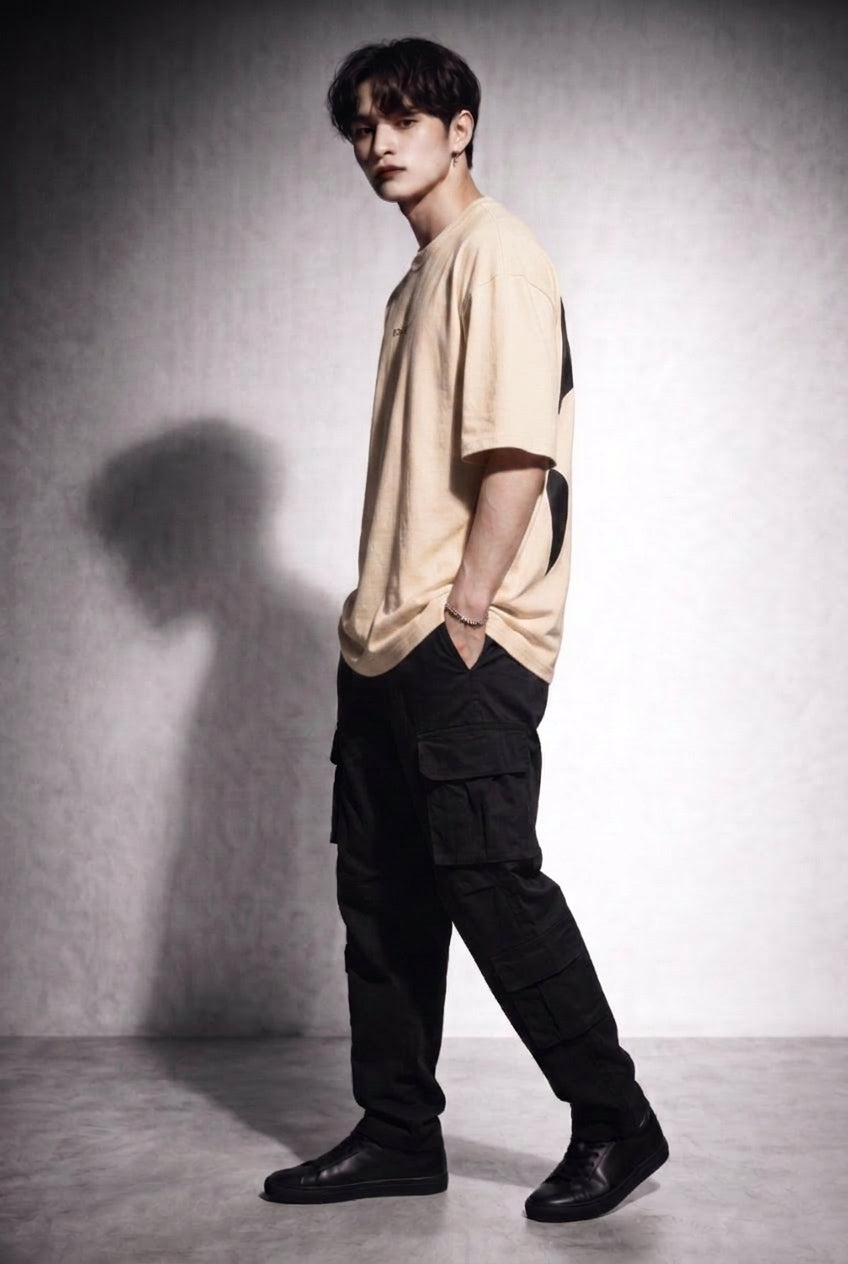 Cool Bee Perspective Graphic Tee Beige for Men - Beige Oversized Graphic Tee Streetwear India - Lifestyle View