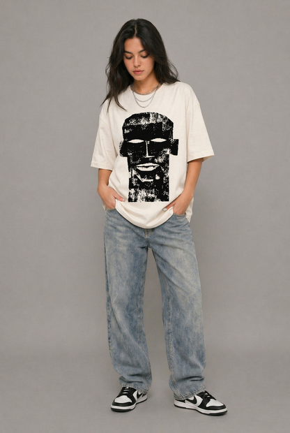 Cool Bee The Totem Tee White for Women - White Oversized Graphic Tee Streetwear India - Back View