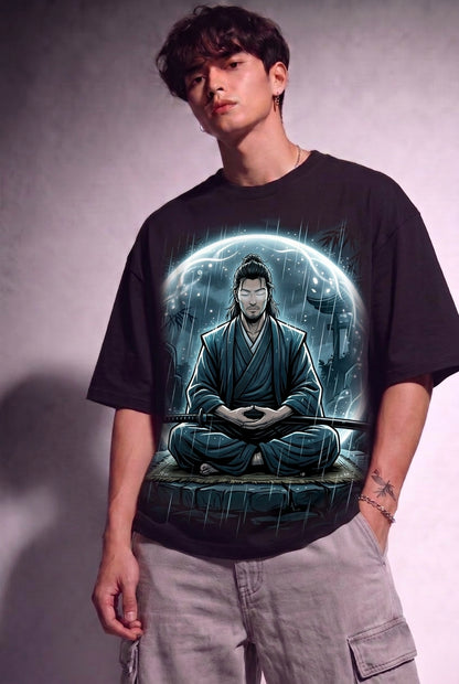 Cool Bee Silent Warior Anime Tee Black for Men - Oversized Graphic Tee Streetwear India - Lifestyle View