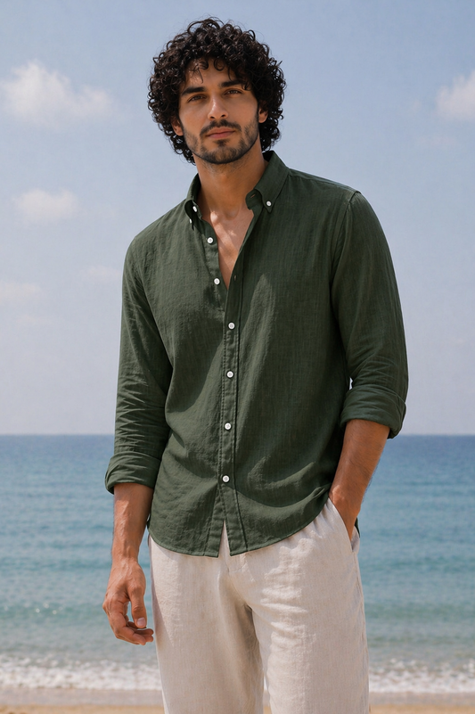 Linen Casual Shirt Bottle Green