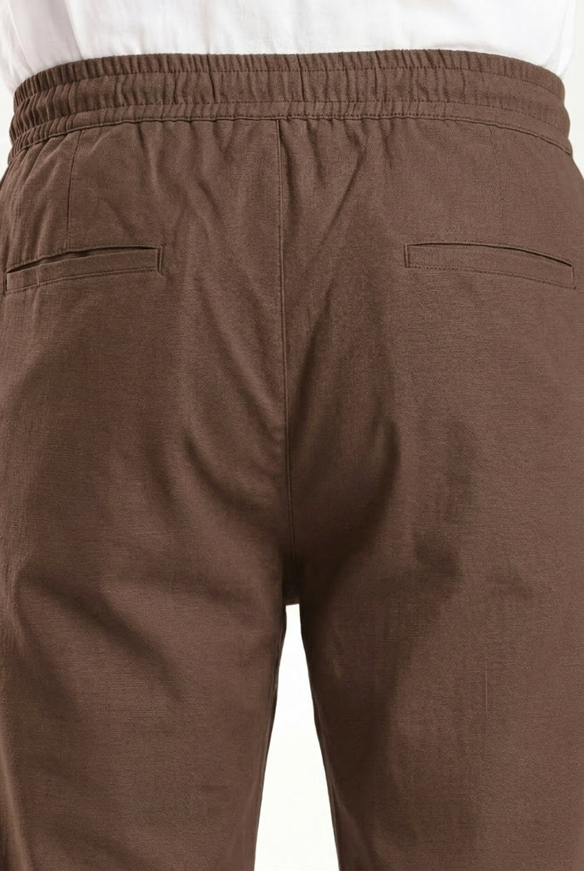 Cool Bee Linen Travel Pants Brown for Men - Brown Linen Travel Pants Lightweight India - Lifestyle View