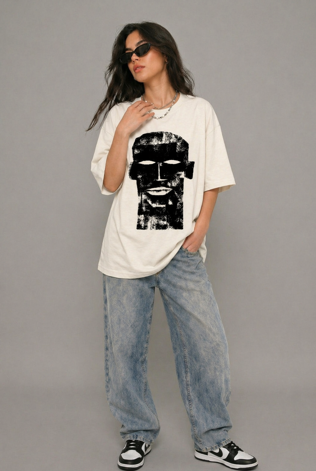 Cool Bee The Totem Tee White for Women - Oversized Graphic Tee Streetwear India - Detail View
