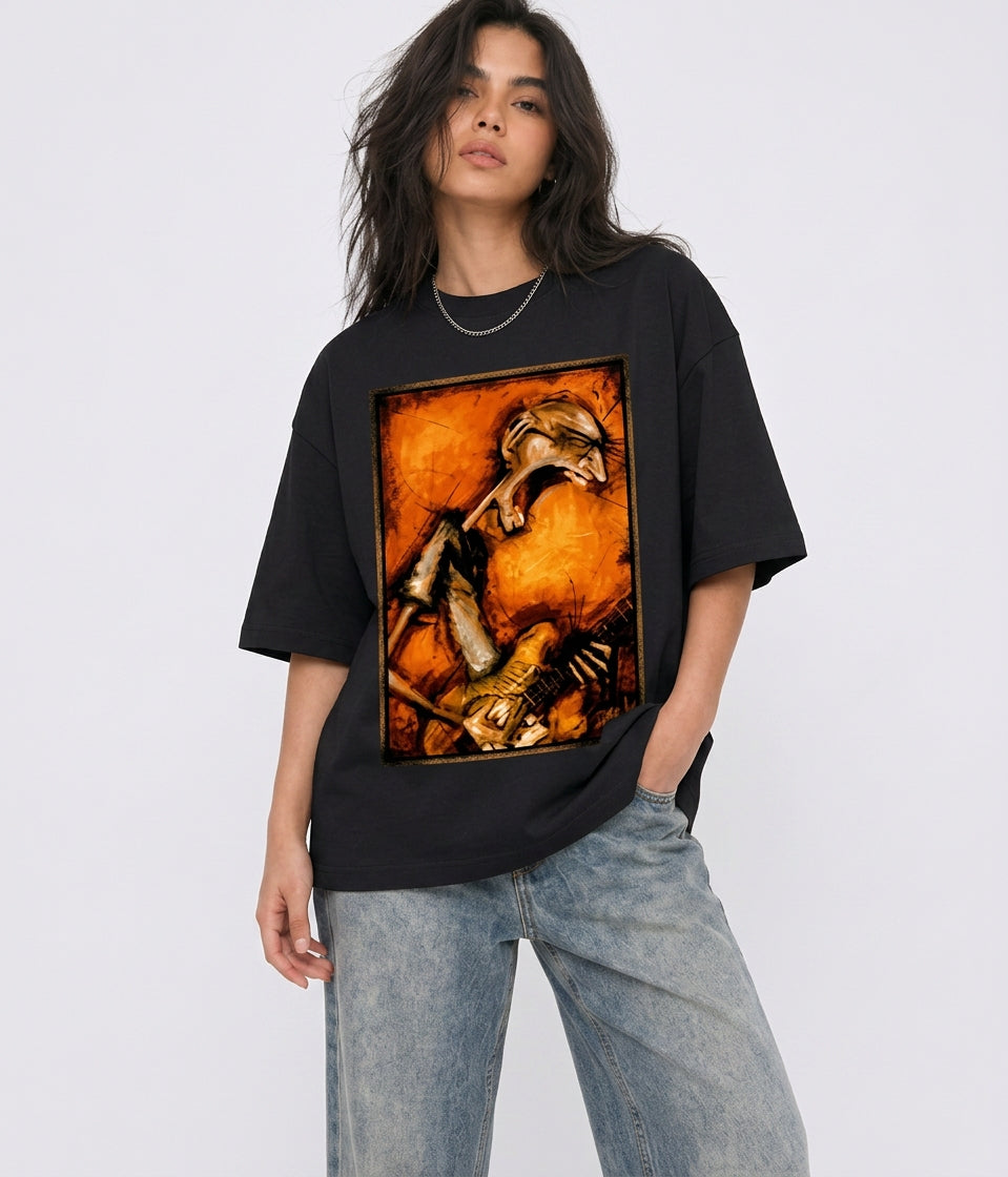 Cool Bee Canvas Chords Tee Black for Women - Black Oversized Graphic Tee Streetwear India