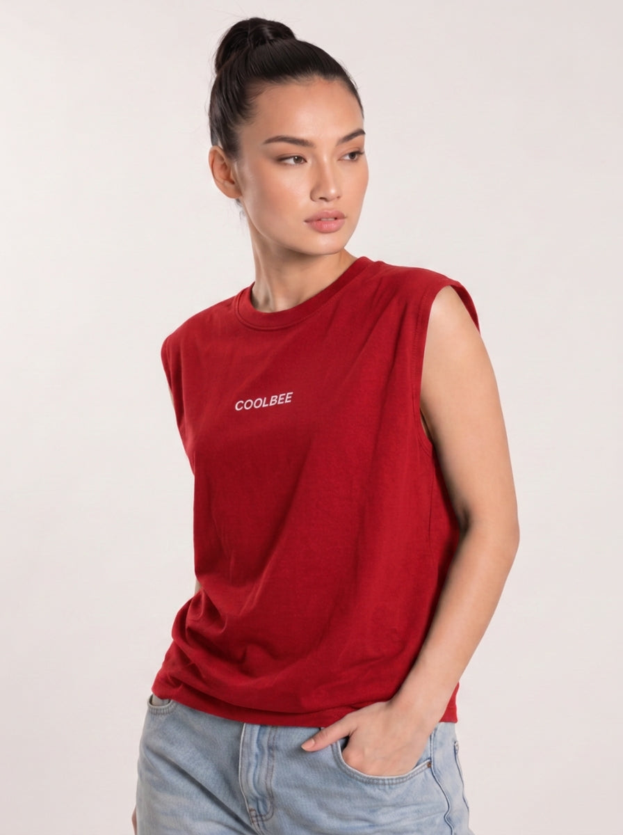 Cool Bee Women Tank Tees Red for Women - Tank Top Gym Casual India - Lifestyle View