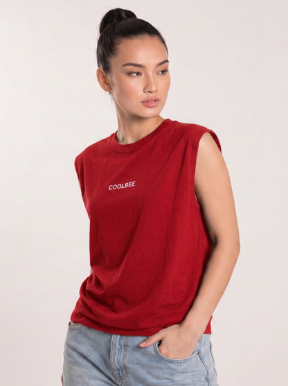 Cool Bee Women Tank Tees Red for Women - Tank Top Gym Casual India - Lifestyle View