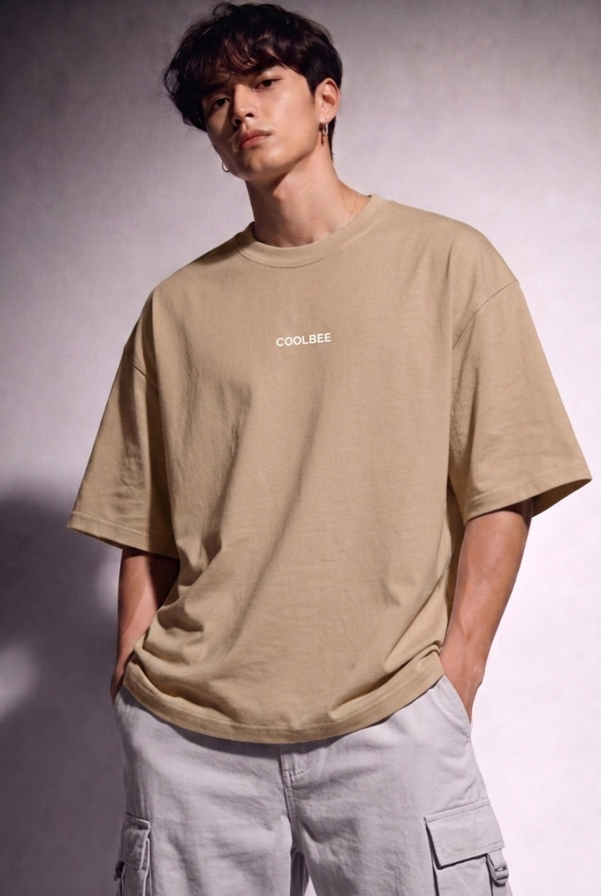 Cool Bee Cubist Bloom Oversize Tee Beige for Men - Beige Oversized Graphic Tee Streetwear India - Back View
