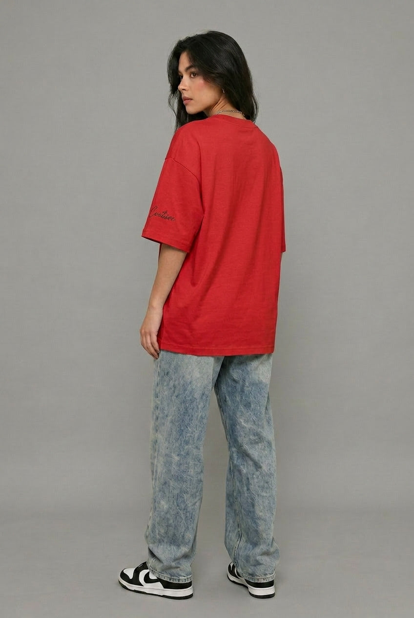 Cool Bee The Totem Tee Red for Women - Oversized Graphic Tee Streetwear India - Detail View