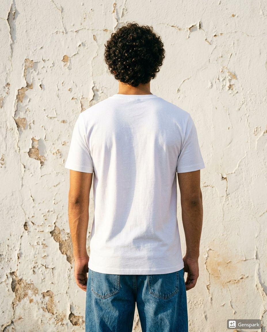 Cool Bee Essential Cotton Crew Neck T-Shirt White for Men - White Regular Fit Tee India - Detail View