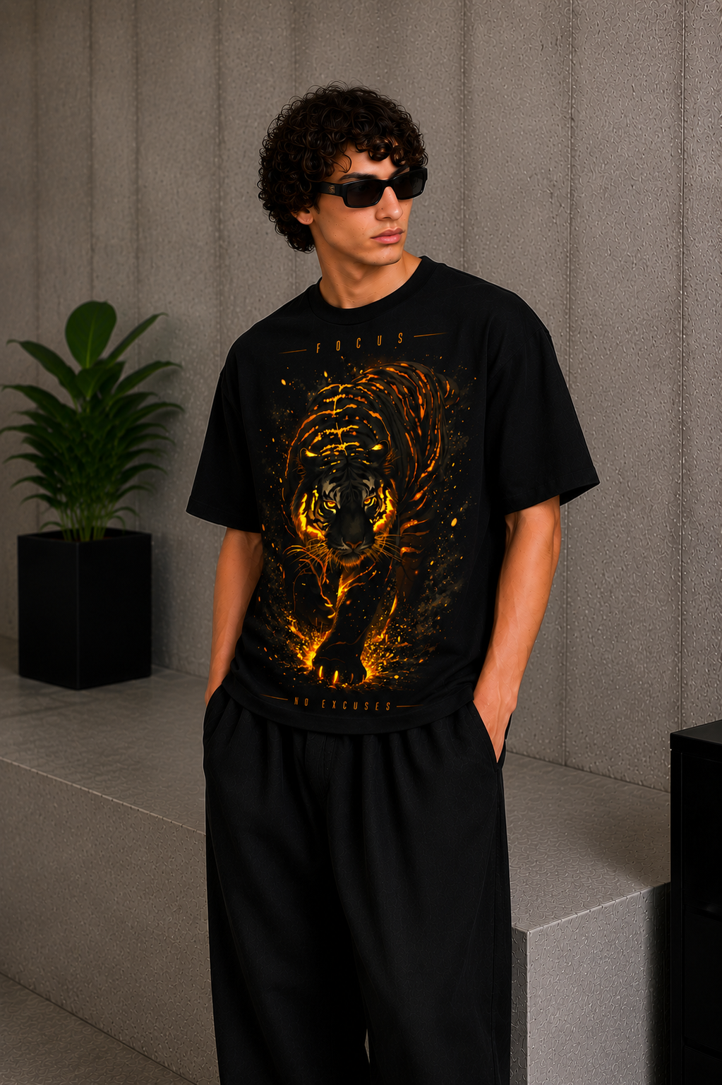 Cool Bee No Excuses Tee Black for Men - Black Oversized Graphic Tee Streetwear India - Lifestyle View