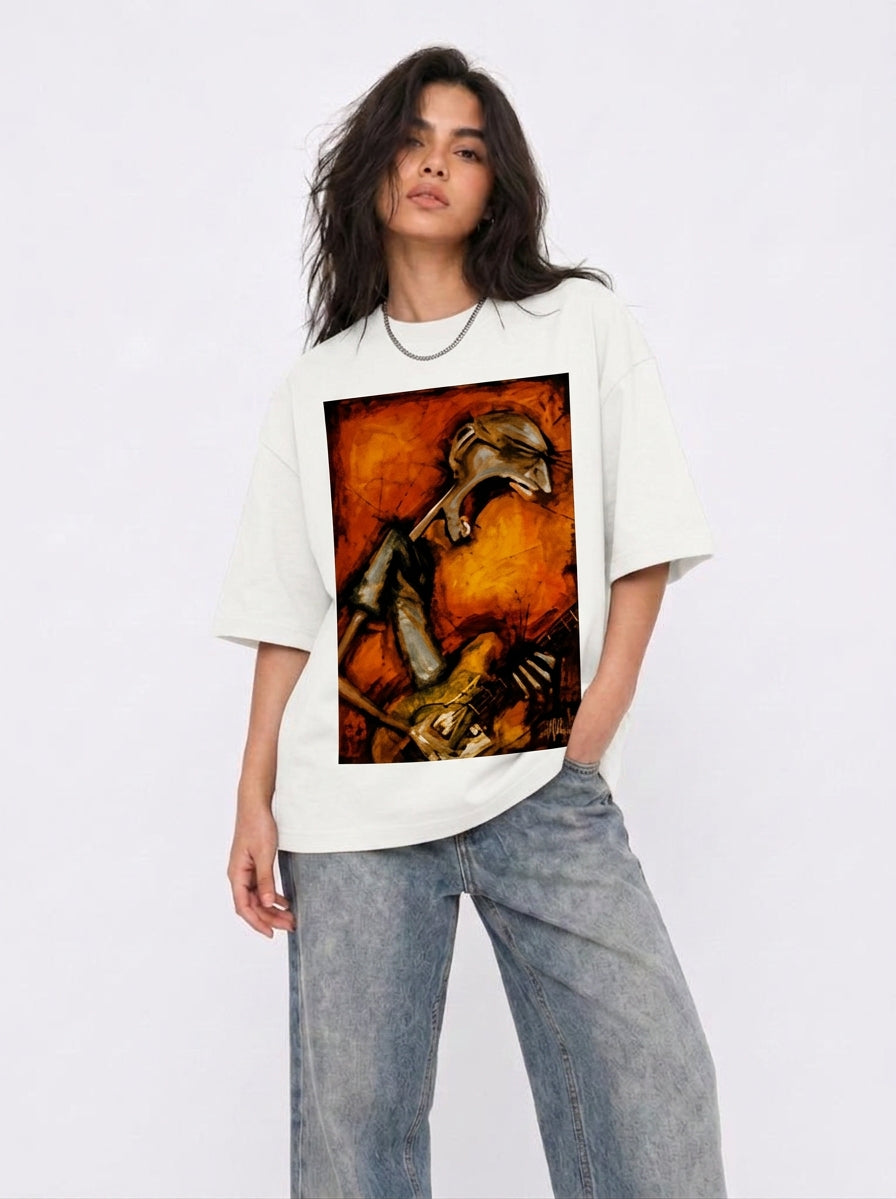 Cool Bee Canvas Chords Tee White for Women - White Oversized Graphic Tee Streetwear India