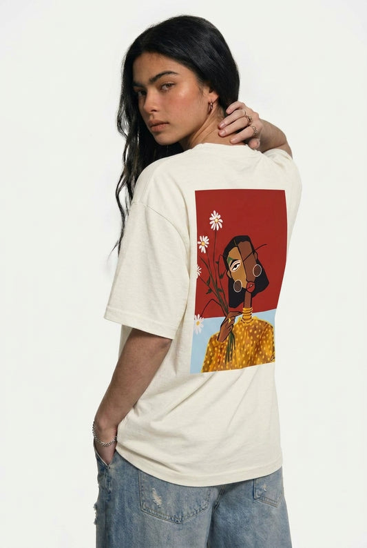 Cool Bee Cubist Bloom Oversize Tee White for Women - White Oversized Graphic Tee Streetwear India