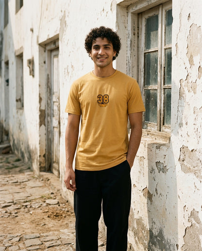 Cool Bee Essential Cotton Crew Neck T-Shirt Yellow for Men - Yellow Regular Fit Tee India - Detail View