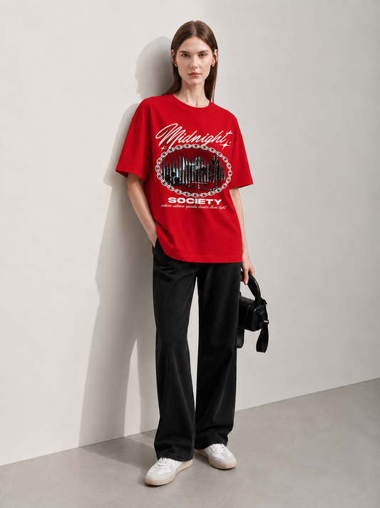 Neon Skyline Women Tee Red