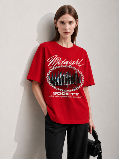 Neon Skyline Women Tee Red