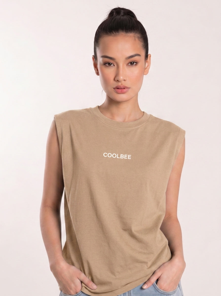 Cool Bee Women Tank Tees Beige for Women - Beige Tank Top Gym Casual India