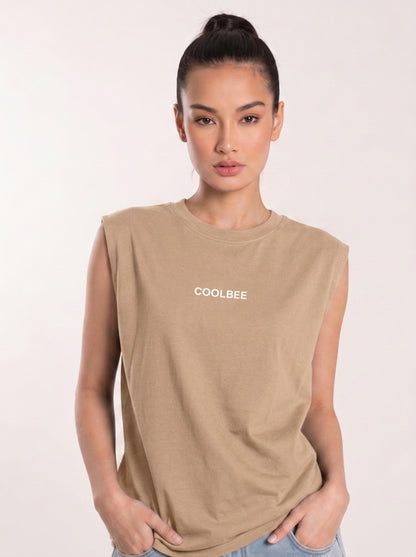 Cool Bee Women Tank Tees Beige for Women - Beige Tank Top Gym Casual India