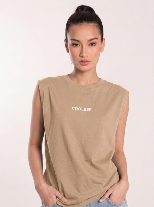 Cool Bee Women Tank Tees Beige for Women - Beige Tank Top Gym Casual India