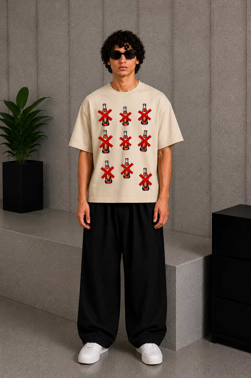 Cool Bee Cross Tee Beige for Men - Beige Oversized Graphic Tee Streetwear India - Back View