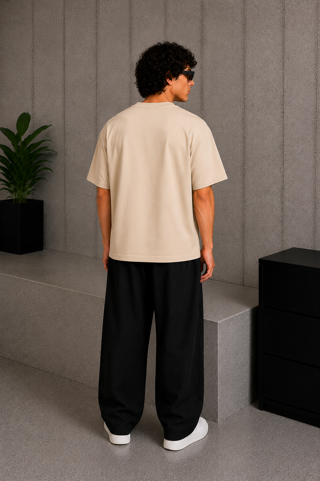 Cool Bee Cross Tee Beige for Men - Beige Oversized Graphic Tee Streetwear India - Lifestyle View