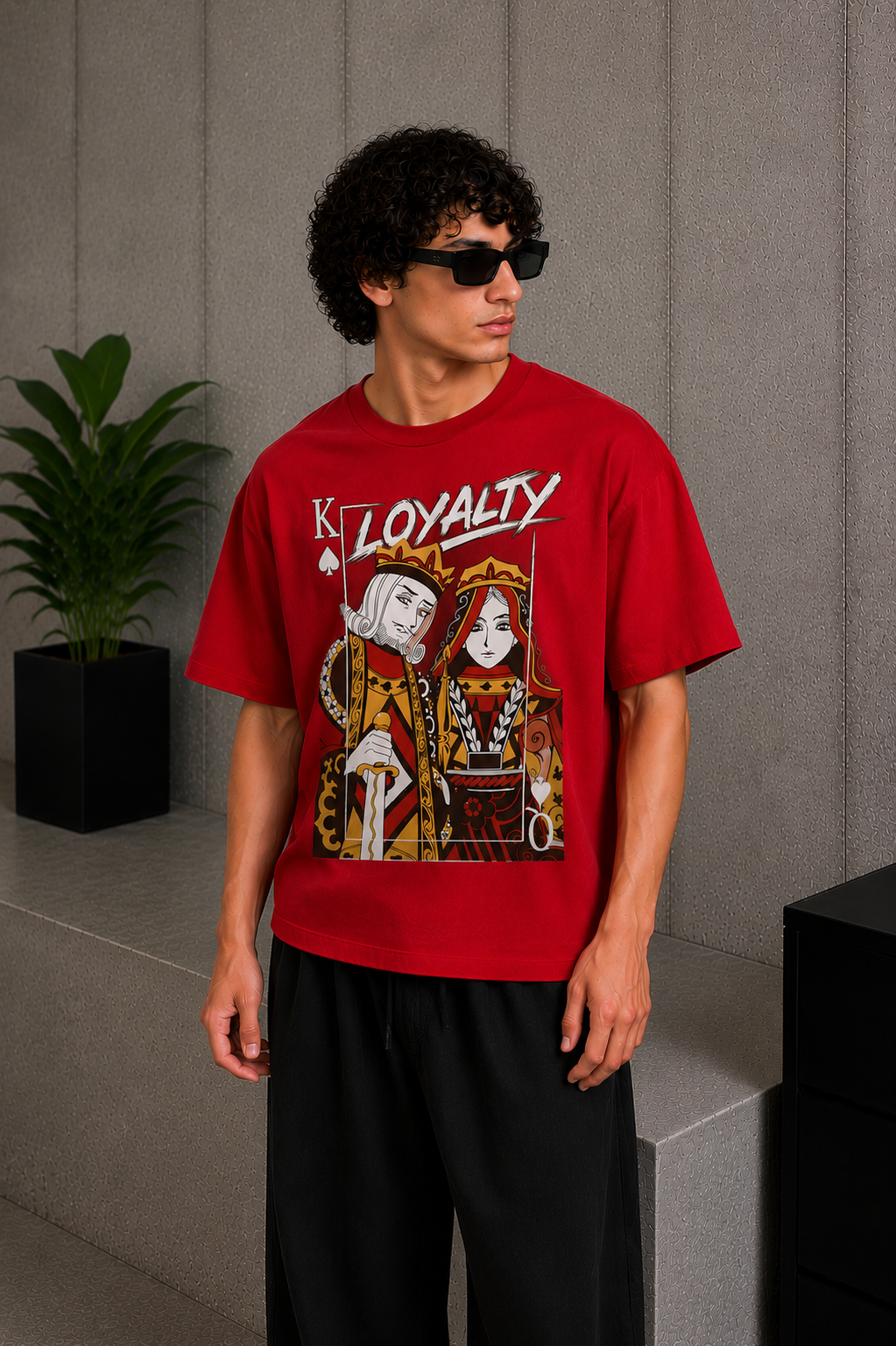 Cool Bee Quine Tee Red for Men - Red Oversized Graphic Tee Streetwear India - Detail View