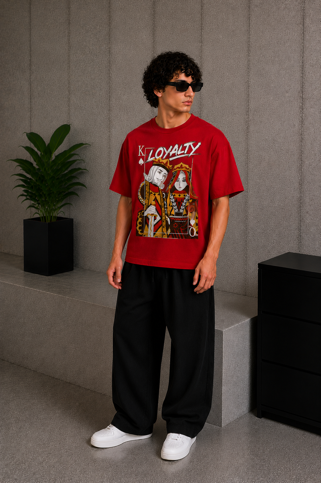 Cool Bee Quine Tee Red for Men - Red Oversized Graphic Tee Streetwear India - Lifestyle View