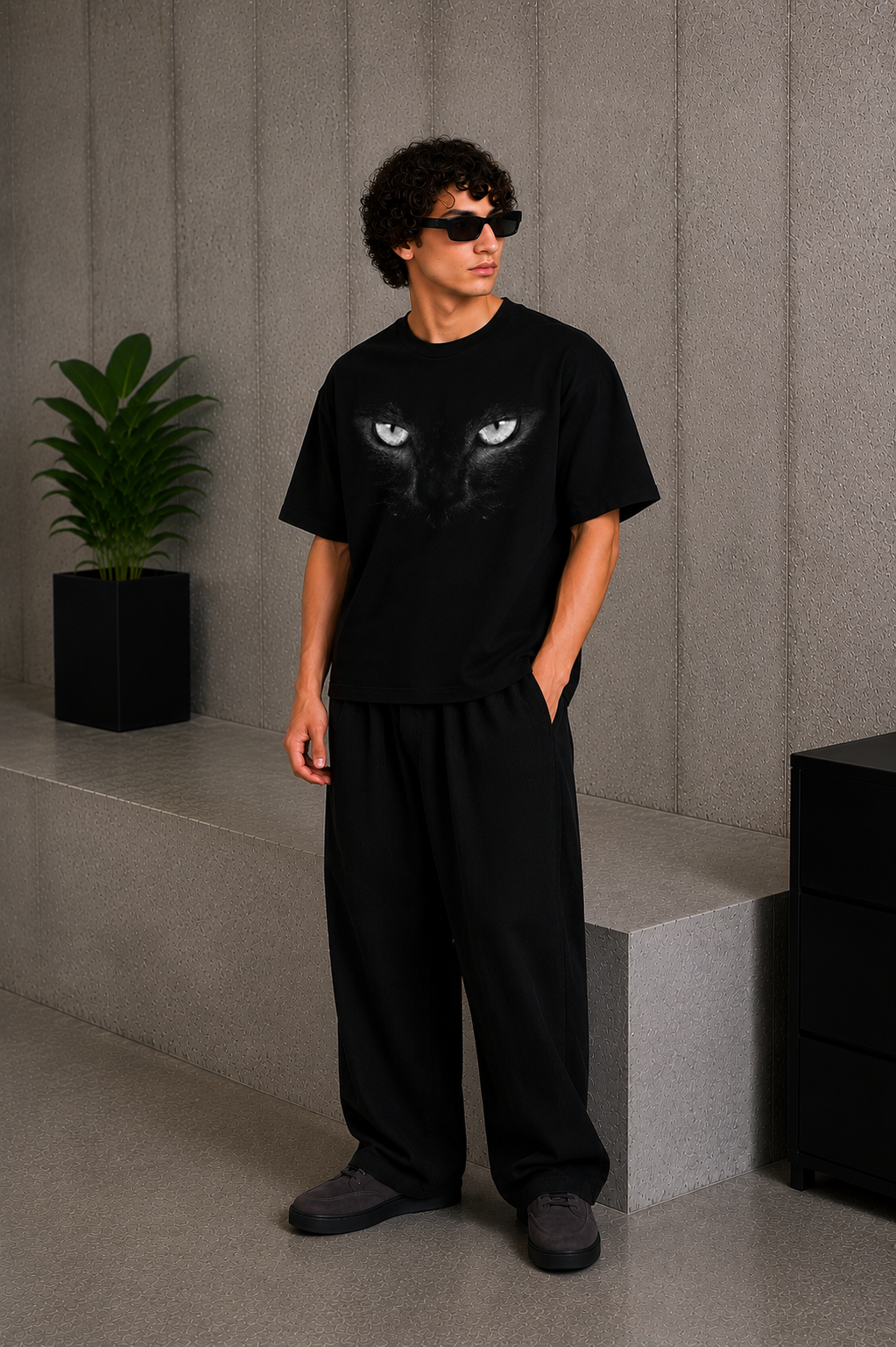 Cool Bee Gaze Tee Black for Men - Black Oversized Graphic Tee Streetwear India - Lifestyle View