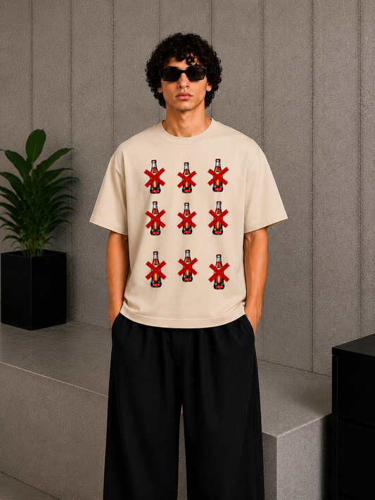 Cool Bee Cross Tee Beige for Men - Beige Oversized Graphic Tee Streetwear India