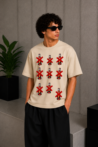 Cool Bee Cross Tee Beige for Men - Beige Oversized Graphic Tee Streetwear India - Detail View