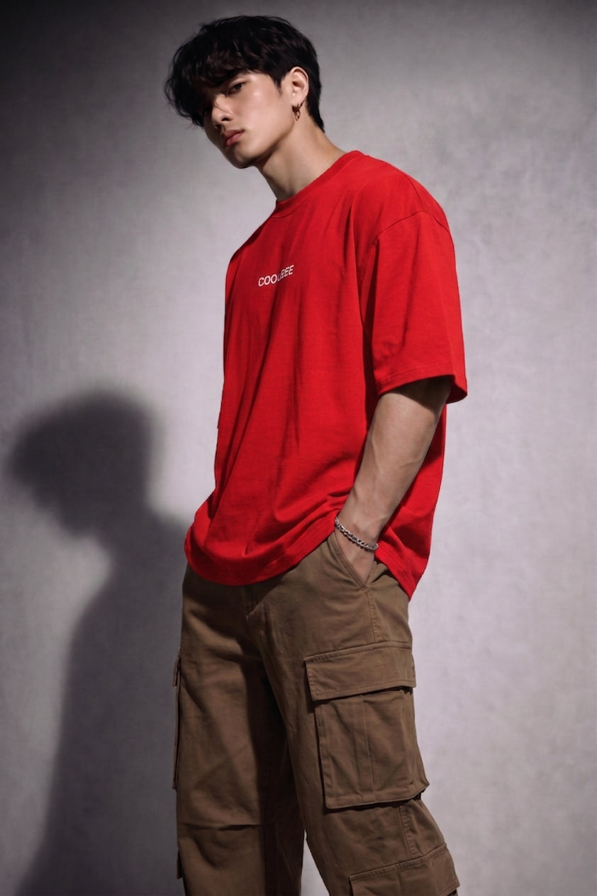 Cool Bee Midnight Muse Tee Red for Men - Red Oversized Graphic Tee Streetwear India - Lifestyle View