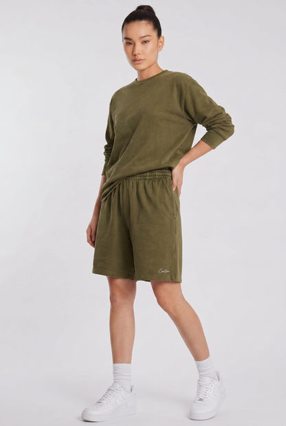 Cool Bee Regular Fit Shorts Olive green for Women - Olive green Regular Fit Casual Shorts India - Back View