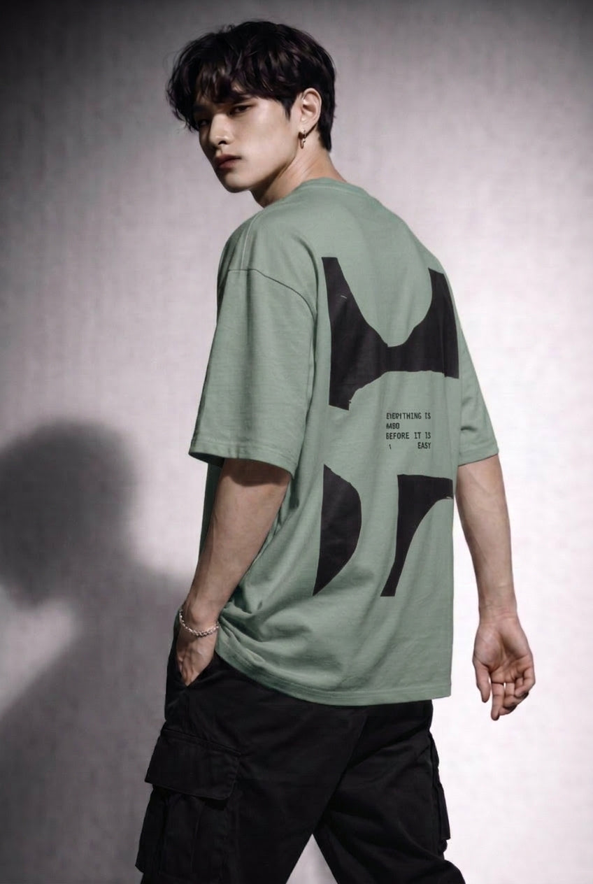 Cool Bee Perspective Graphic Tee Green for Men - Green Oversized Graphic Tee Streetwear India - Detail View