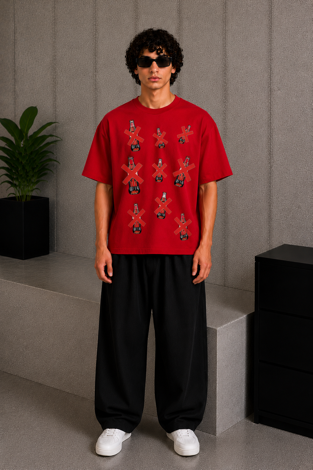Cool Bee Cross Tee Red for Men - Red Oversized Graphic Tee Streetwear India - Back View
