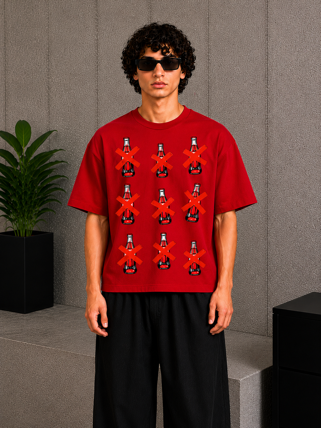 Cool Bee Cross Tee Red for Men - Red Oversized Graphic Tee Streetwear India