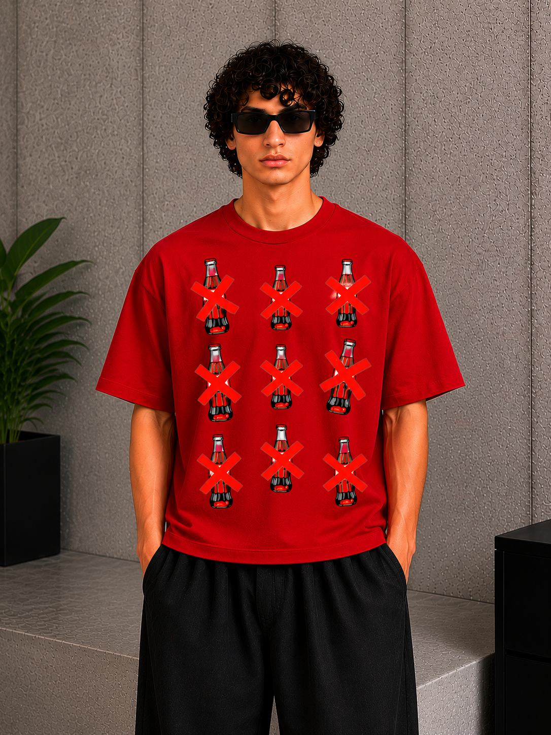 Cool Bee Cross Tee Red for Men - Red Oversized Graphic Tee Streetwear India - Lifestyle View